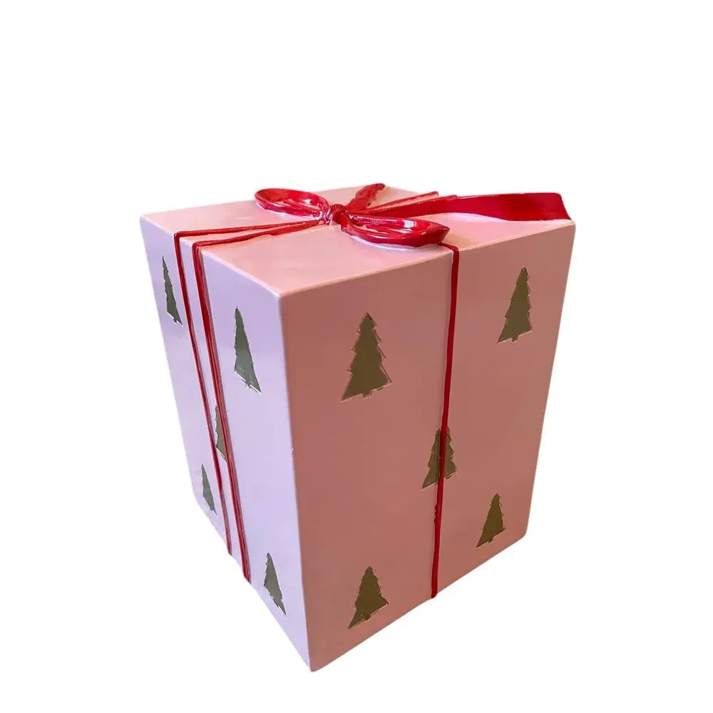34th & Pine Pink Christmas Present Red Bow Outdoor Safe Holiday Decor New